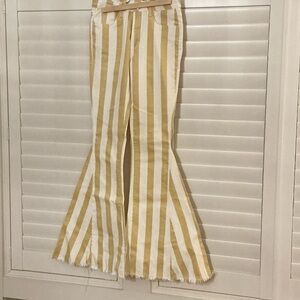 Saints & Heart Boutique Women's Striped Flare Jeans - Tan and White
